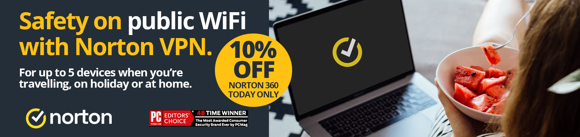 10% OFF TODAY - Safety on Public WiFi with Norton VPN