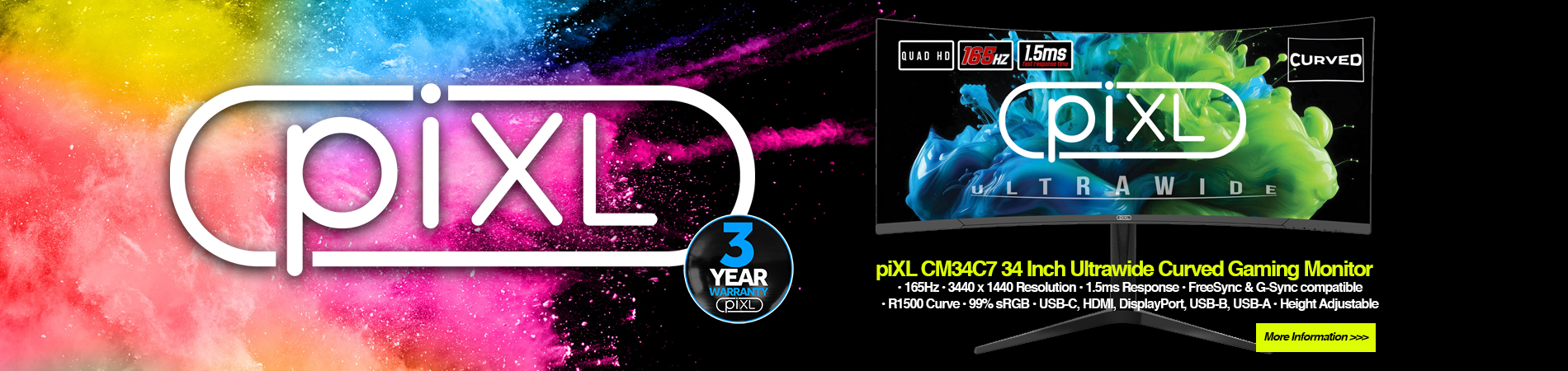 piXL 34-inch UWQHD Curved Gaming Monitor